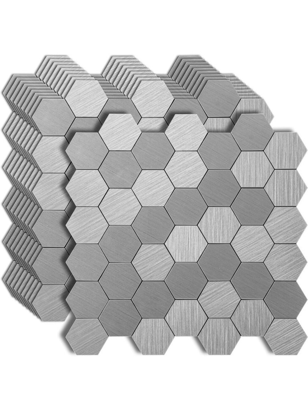 10-Pack Silver Hexagon Metal Peel and Stick Backsplash Tiles for Easy Home Decor